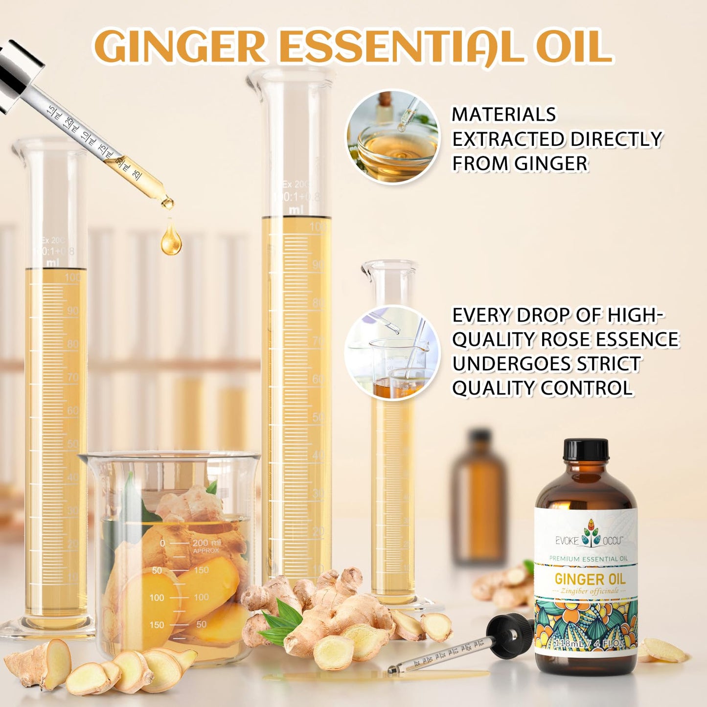EVOKE OCCU Ginger Oil for Mental Clarity, Relieve Soreness, Hair Nourishment, Add to Diffuser and Spray - 4 Fl Oz