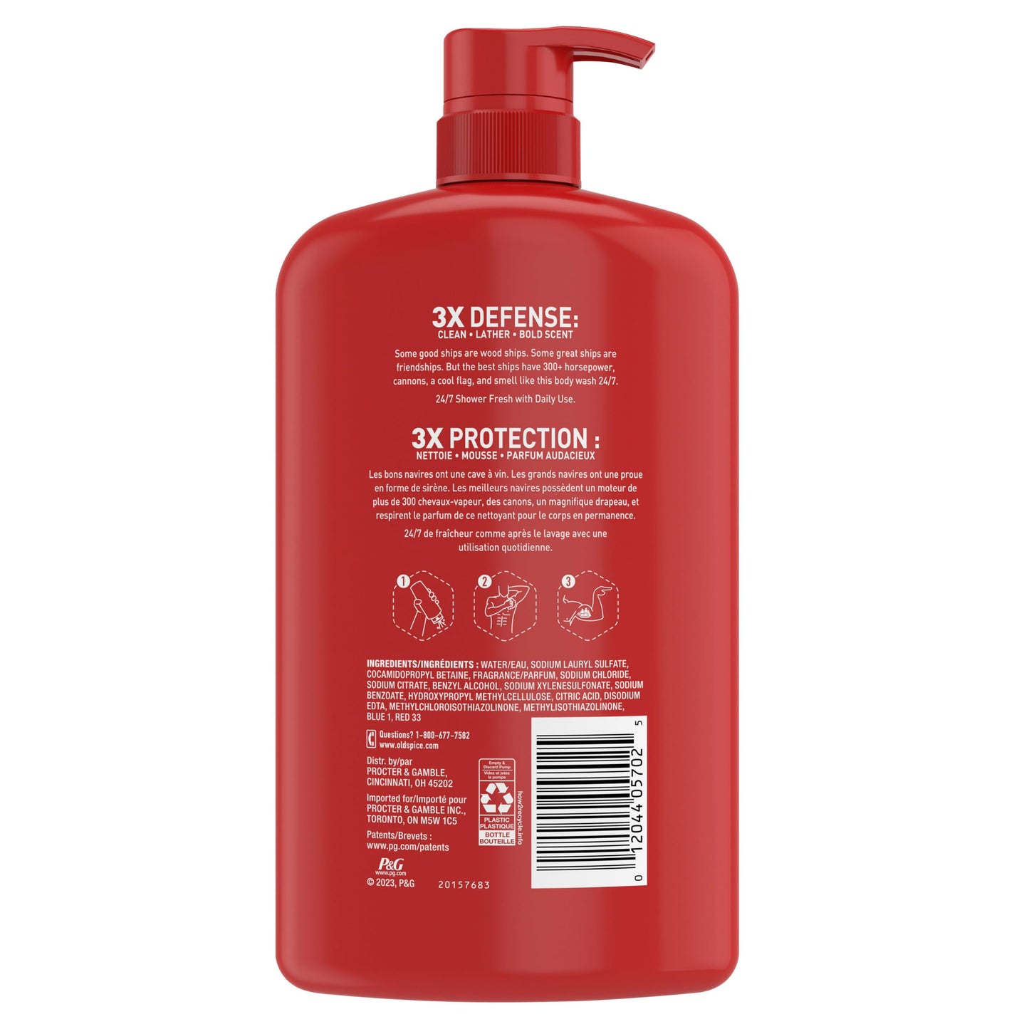 Old Spice Refreshing Body Wash for Men, 3X Defense, 24/7 Shower Fresh with Long Lasting Scent, Red Collection, Captain with Bergamot Scent, 33.4 oz,(Pack of 2)