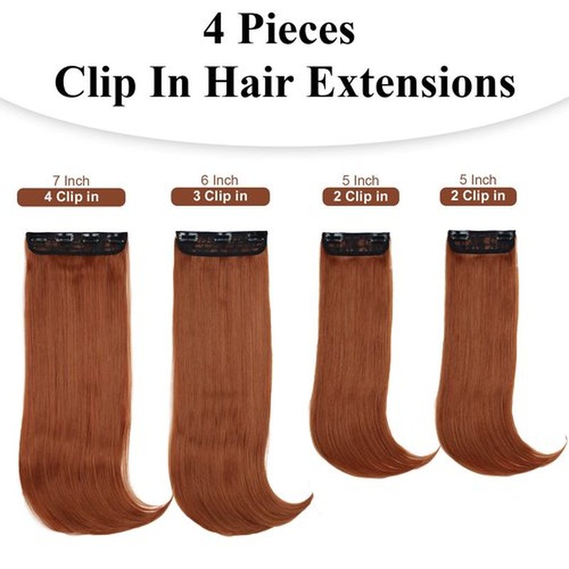 FREEMEIGE Copper Red Hair Extensions Clip in Hair Extensions for Women Long Layered Hair Extensions Straight Synthetic Clip in Extensions Long Wavy Extension Daily Use 20 Inch