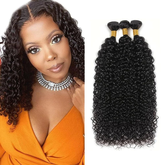 Kinky Curly Bundles Human Hair #1B Kinky Curly Bundles 16 18 20 inch Brazilian Remy Wet and Wavy Bundles Double Weft Curly Wave Human Hair Bundles 300g