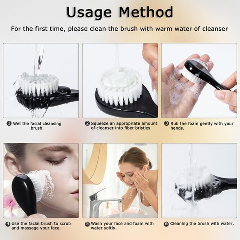 Beomeen Facial Cleansing Brush 4 PCS, Face Exfoliating Scrubber Brush Soft Face Wash Scrub Exfoliator for Makeup Skincare Removal (Black)