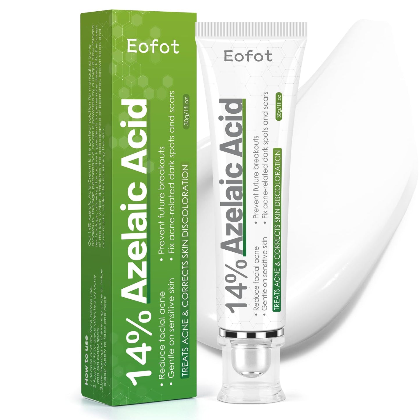 Eofot 14% Azelaic Acid Acne Cream, Azelaic Acid For Face, Helps Improve the Appearance of Acnes - Azalecic Acids Acido Azelaico, 1 Fl Oz