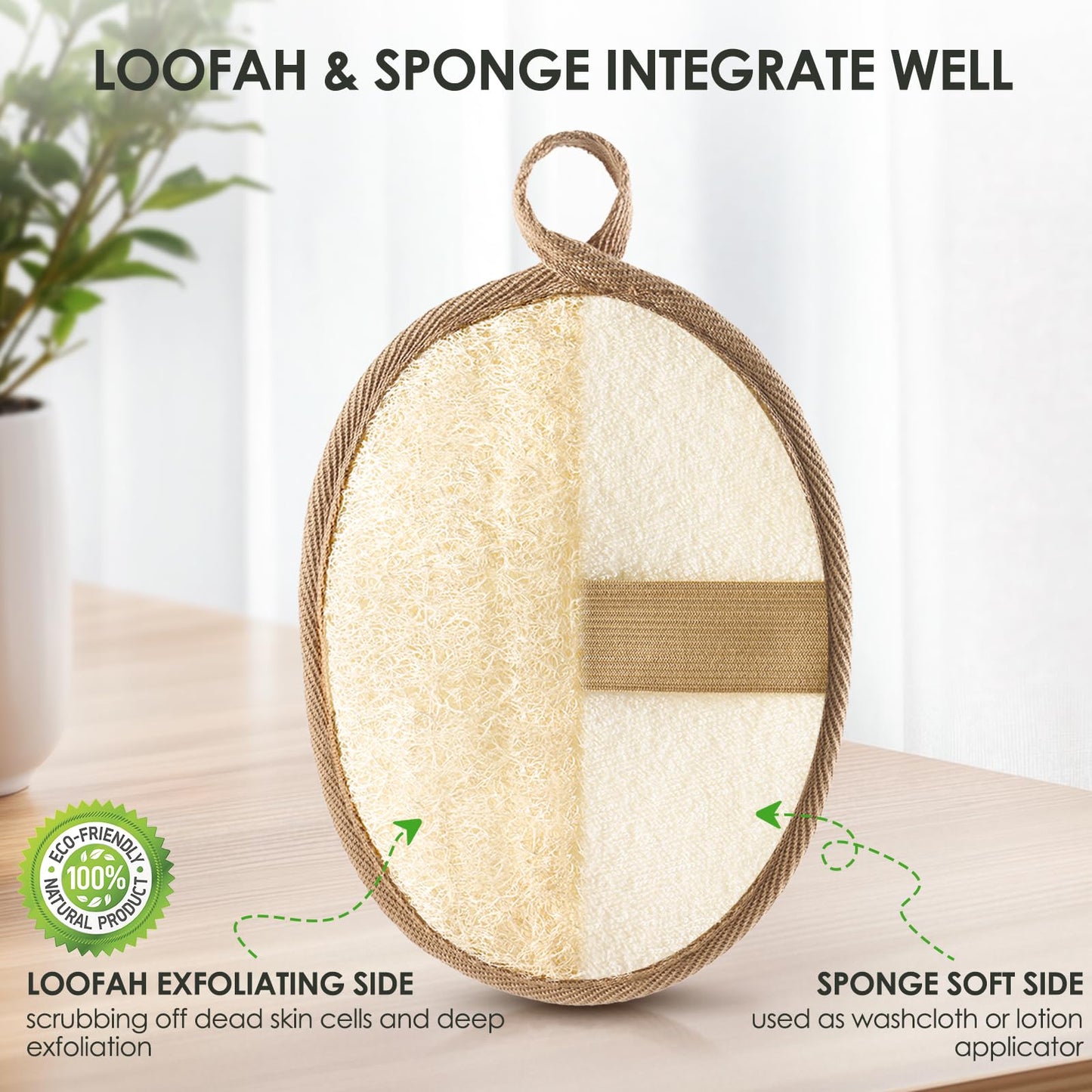 RIYNIBIY 2PCS Natural Exfoliating Loofah Body Scrubber, Loofah Exfoliating Body Scrubber for Bath, Made with Natural Egyptian Shower Loofah Sponge, Shower Exfoliator for Women and Men