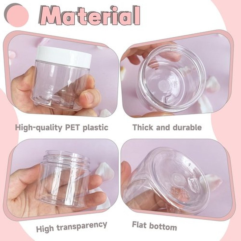 20 Pcs 2 Oz Clear Cosmetic Container with White Lids,Travel Storage Clear Empty Cosmetic Jars,Plastic Round Pot Jars for Eye Shadow,Lotion,Cream,Jewelry,Painting,Candies,DIY Ointments