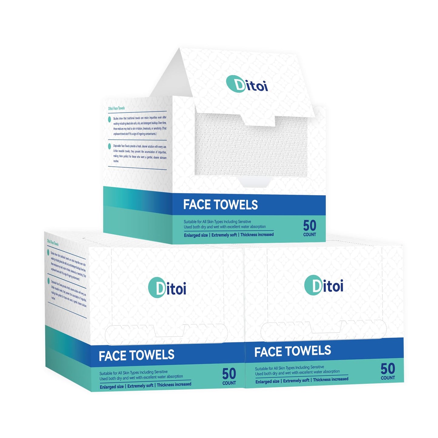 Ditoi Disposable Face Towels XL, Soft Cotton Facial Cleansing Cloths, Dry Face Towelettes for Makeup Removal, Sensitive Skin & Daily Skin Care,10"×12",150 Count (3 Pack)