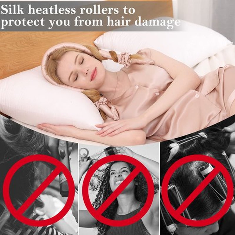 DAISYSILK 100% Mulberry Silk No Heat Hair Curler Headband Silk Heatless Curling Rod for Long Hair for More Comfortable Sleep Overnight, Black
