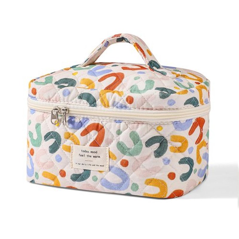 uekeboag Large Travel Quilted Makeup Bag for Women, Floral Cotton Cosmetic Bag, Coquette Aesthetic Floral Toiletry Organizer Bag (05White-UU)