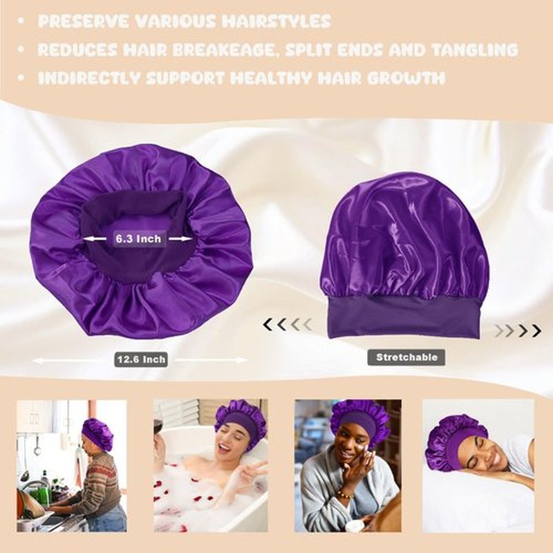 12 Pieces Satin Bonnet Hat For Women Sleeping Shower Caps Curly Hair Silky Bonnet Hair Wrap (Purple)