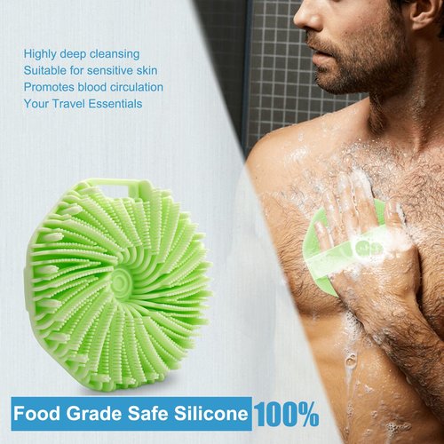 WETANG Silicone Body Scrubber, Exfoliating Body Scrubber, Shower Scrubber for Body, Non-Slip Handle for Easy Cleaning, Travel Friendly (Green)