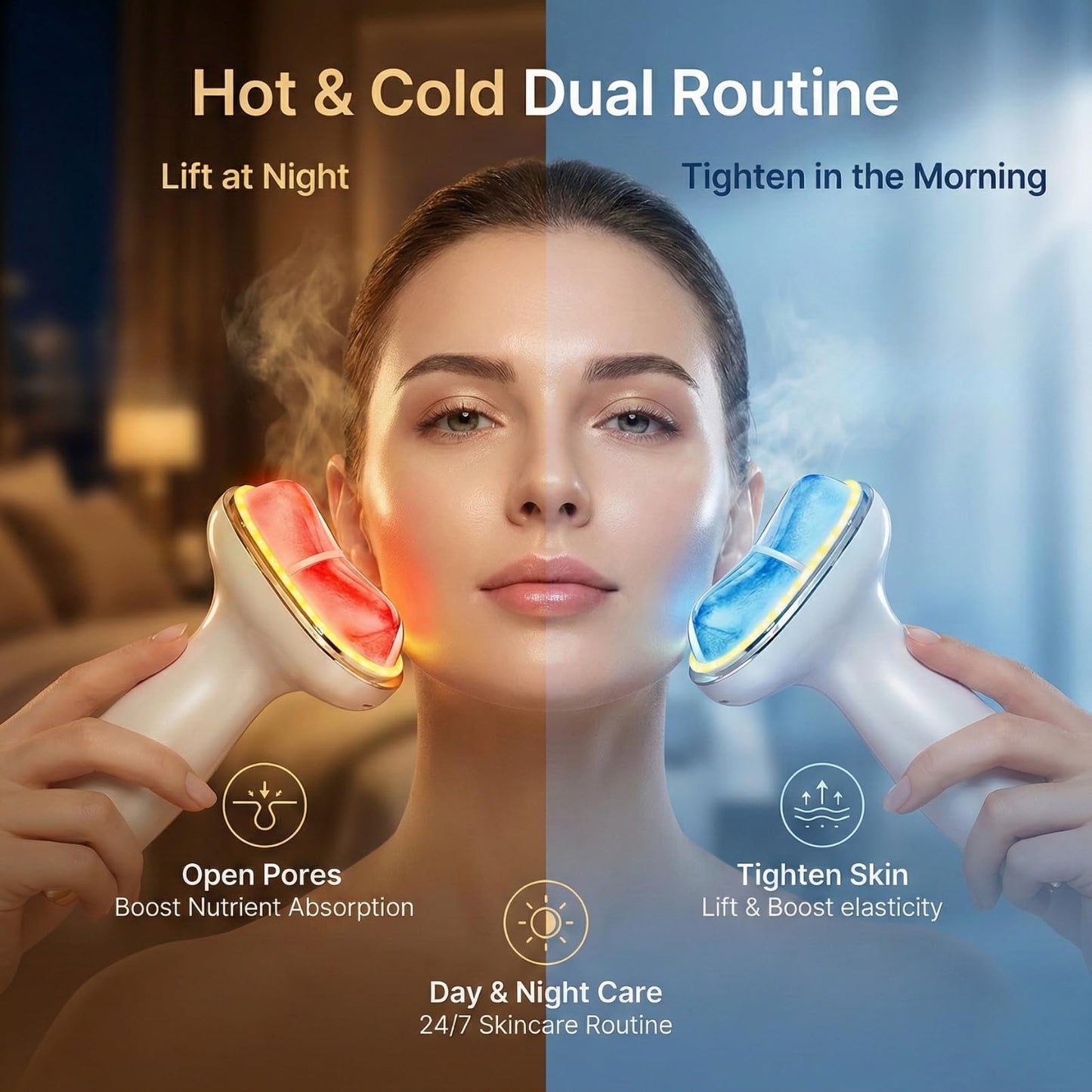 Cold Heat Facial Massager for Face & Neck, Wireless Face Massager Tool with Gua Sha, Face Sculpting Tool to Reduce Puffiness, Tighten Jowls, Lift & Glow, Gentle Daily Skincare Device