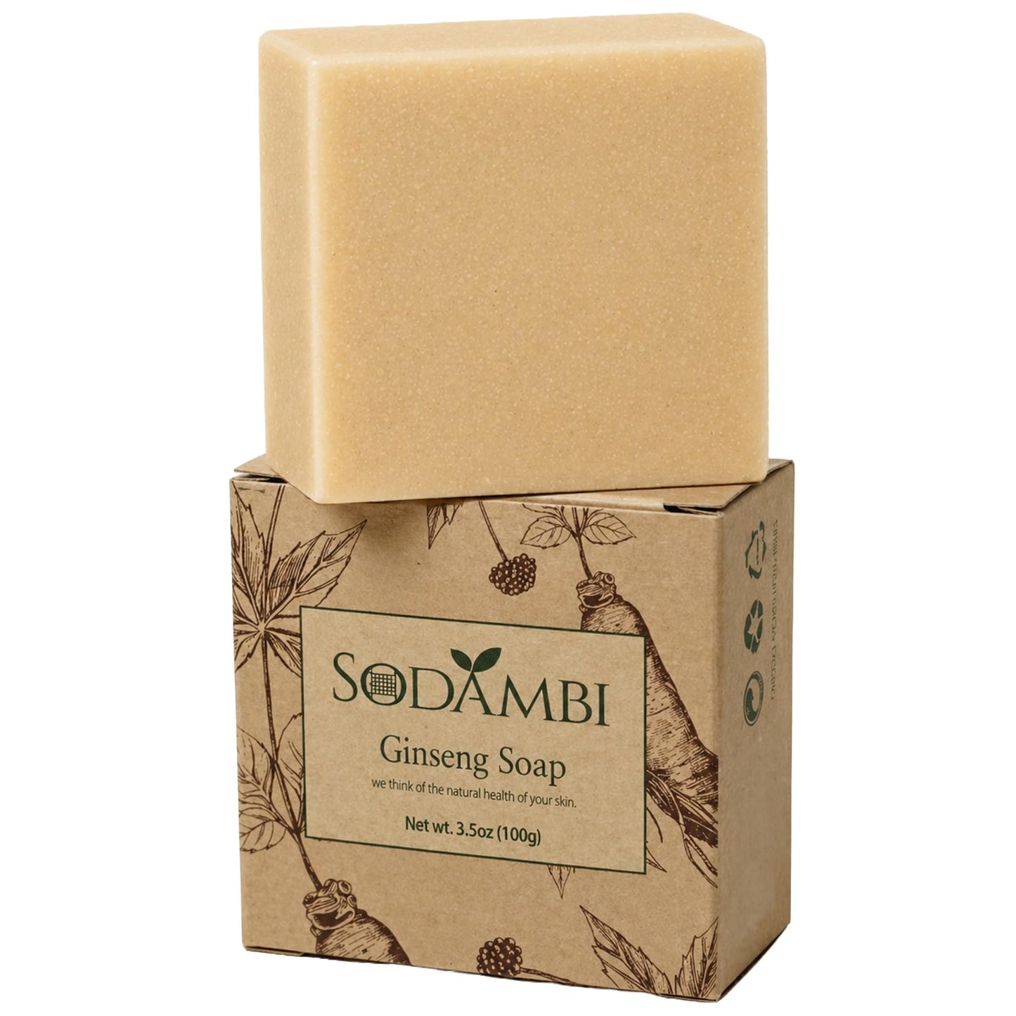 sodambi Ginseng Soap Bar – Handmade with Ginseng, Shea Butter & Avocado Oil – Hydrating & Soothing Cleanser for Face & Body – 3.5 oz