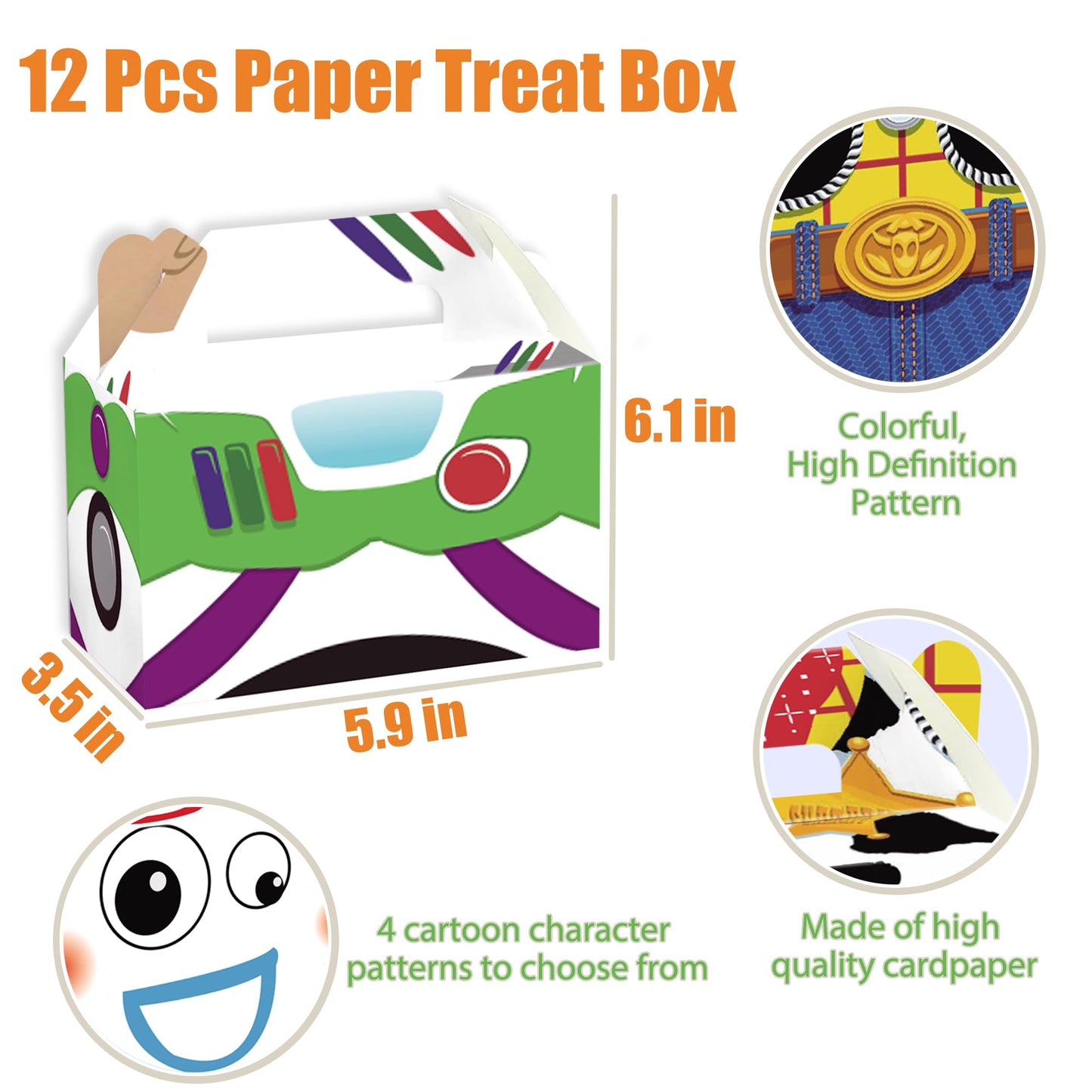 WOOACME Cartoon Birthday Party Supplies, Cartoon Birthday Decorations Include 50 Stickers 12 Paper Treat Boxes Bracelets, for Theme Party Decoration
