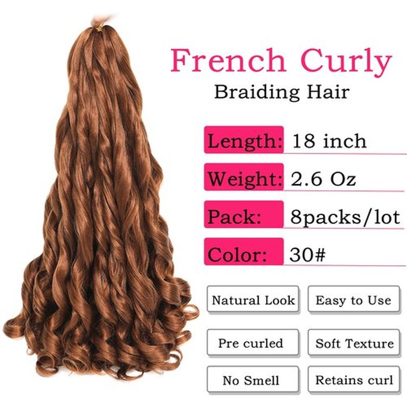 French Curly Braiding Hair 18 Inch 8 Packs - Pre Stretched Bouncy Braiding Hair- Loose Wavy Braiding Hair Synthetic Hair Extensions (18 inch 8 packs 30)