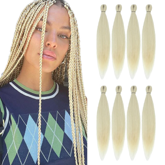 DIFUNEE Pre-stretched Braiding Hair - 24 Inch 8 Packs Off-White Long Braiding Hair For Twist or Box Braids, Yaki Texture Hot Water Setting Synthetic Braiding Hair Extensions (24 Inch, #613-8P)