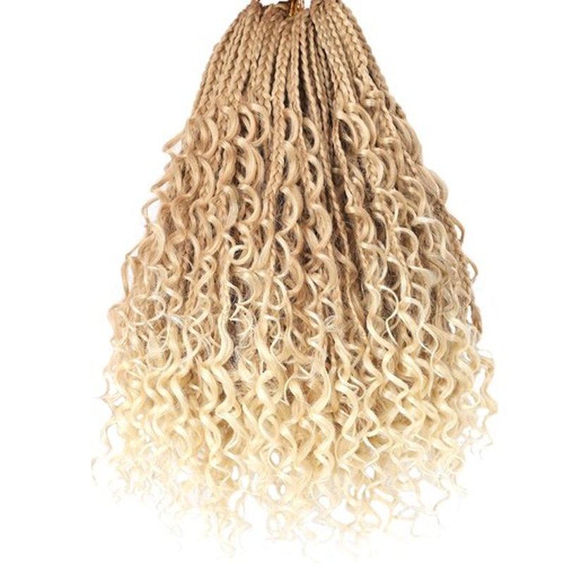 Beverlee Boho Box Braids 8 Packs Goddess Box Braids 14 Inch Bohemian Box Braids Crochet Hair Crochet Box Braids with Curly Ends Pre-looped Synthetic Crochet Hair for Black Women 128 Strands 27/613#