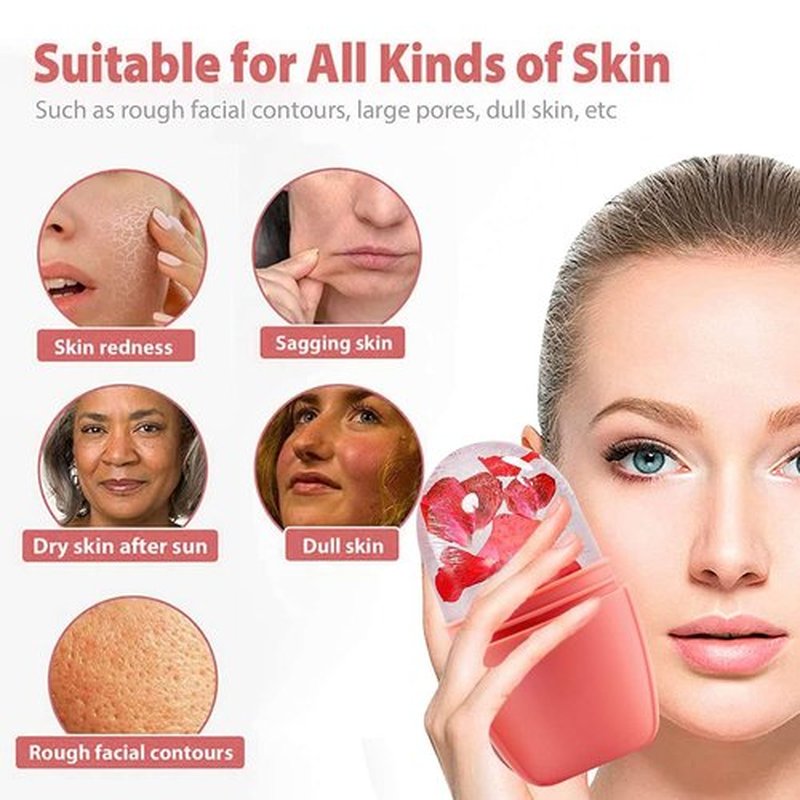 KOGITI Ice Mold for Face, Ice Roller for Face & Eye, Beauty Facial Ice Rollers Ice Holder Mold Face Puffiness Relief Massage Skin Care Tools, Ice Facial Cube (Brush-Pink)