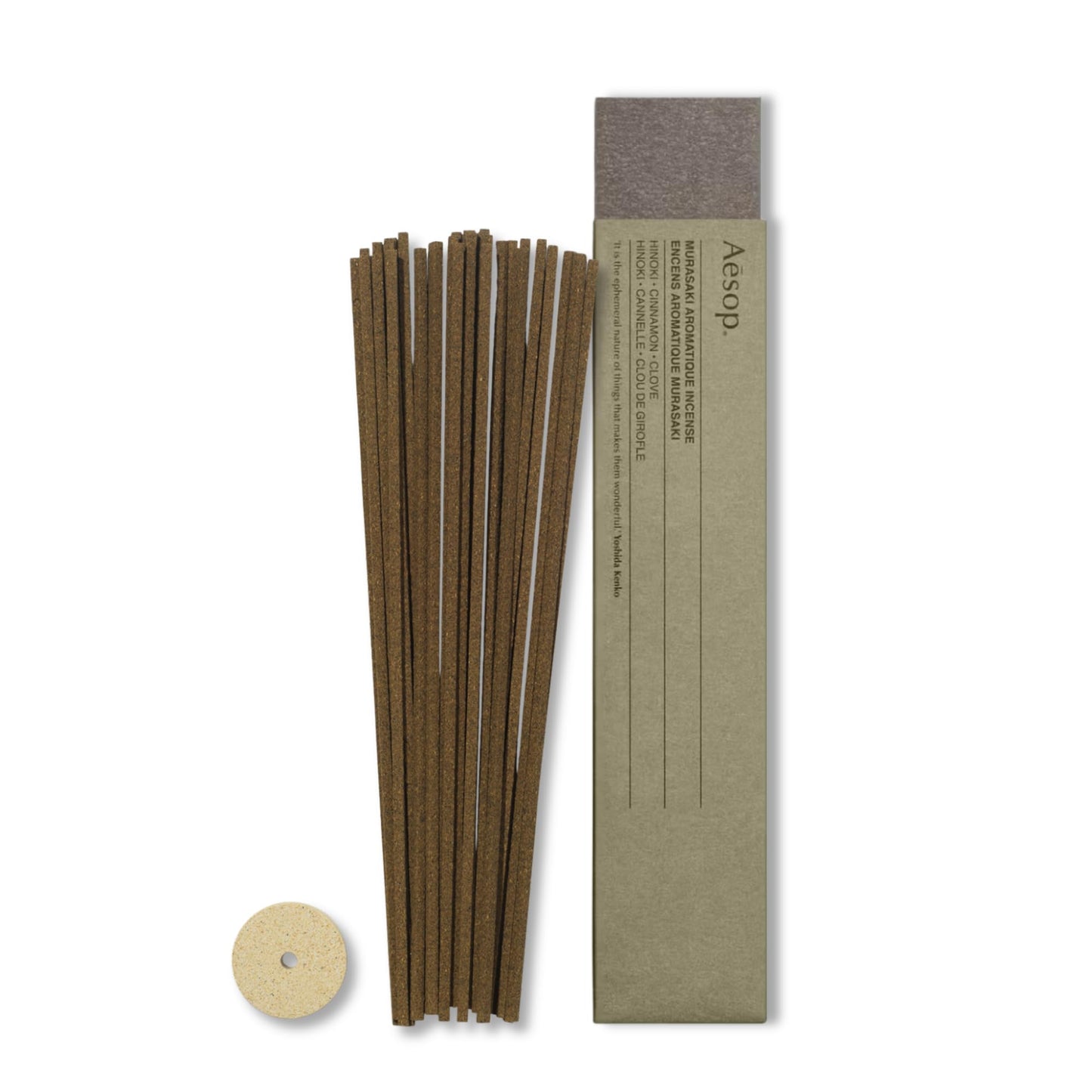 Aesop Murasaki Aromatique Incense Sticks | Woody and Spicy Aroma of Hinoki & Cinnamon| 33 Sticks, 30-Min Burn Time | Includes Kanuma Pumice Holder | Vegan, No Synthetic Fragrance