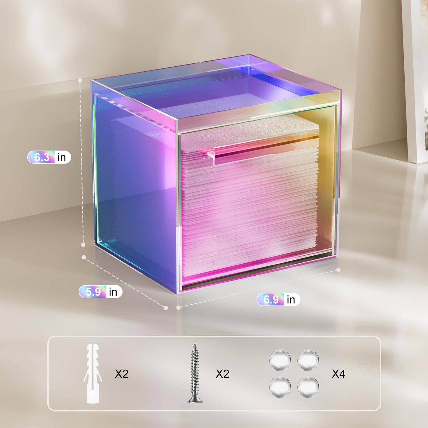 TAINESS Acrylic Disposable Facial Towels Holder, Wall-Mounted, Rainbow
