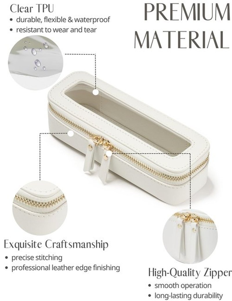 Popvibe Slim Makeup Brush Bag Travel Clear Toiletry Bag for Women Cute White Make Up Bag for Traveling Cosmetic Bag Organizer Waterproof Tansparent Beauty Makeup Case