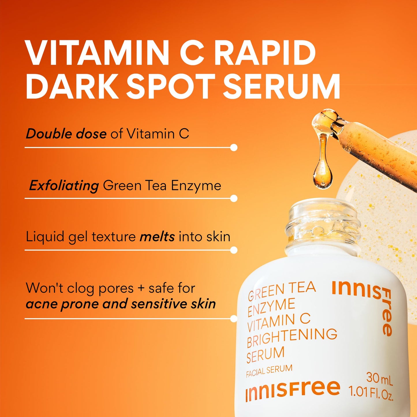 Innisfree Green Tea Enzyme Vitamin C Serum for Brightening 2 Pack | Sunspots, Post-Breakout Marks and Dark Spot Correction | Hydrating Korean Face Serum for Radiant Glow