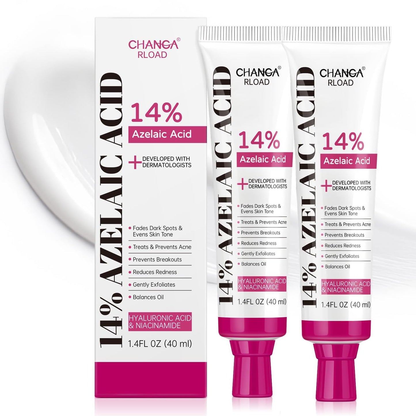 14% Azelaic Acid Acne Cream with Niacinamide & Centella,Azelaic Acid Facial Serum–Smooth & Even Skin Tone,Reduce the Appearance of Blemishes,Dark Spots&Uneven Skin,Gentle Hydrating Formula,1.4oz,2PCS