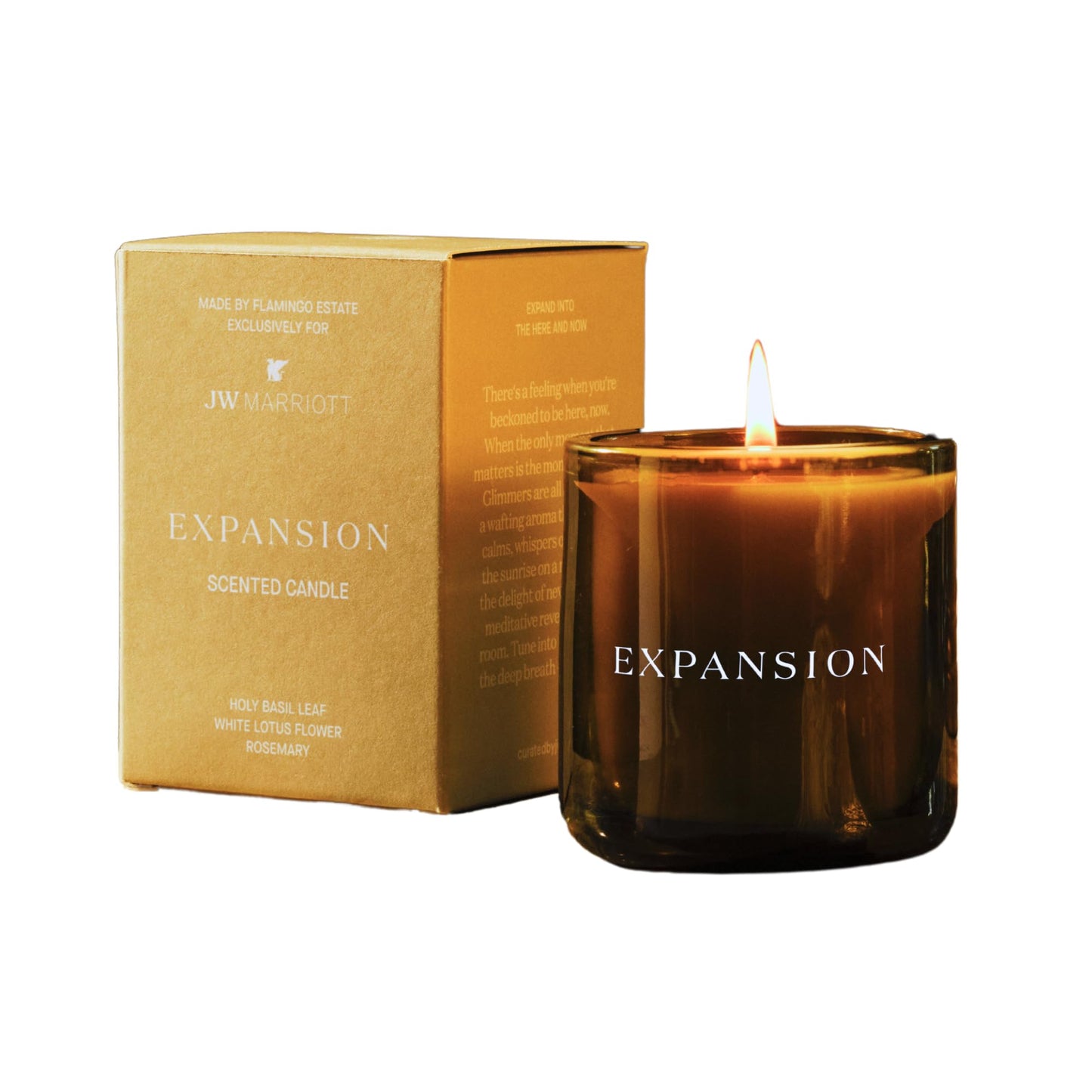 JW Marriott Expansion Candle by Flamingo Estate - Luxury Hotel Fragrance - Holy Basil Leaf, White Lotus Flower, and Rosemary - 55 Hour Burn - 8 oz.
