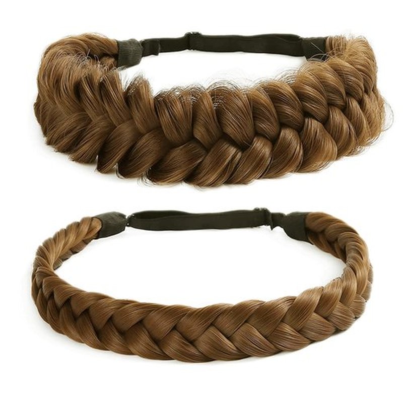 STHEJFB Braid Headband 2 3 Strands combinations Messy Wide Chunky Fluffy Elastic Stretch Hairpiece Braided Headband Women Girl Beauty accessory (Braid pioneer C)