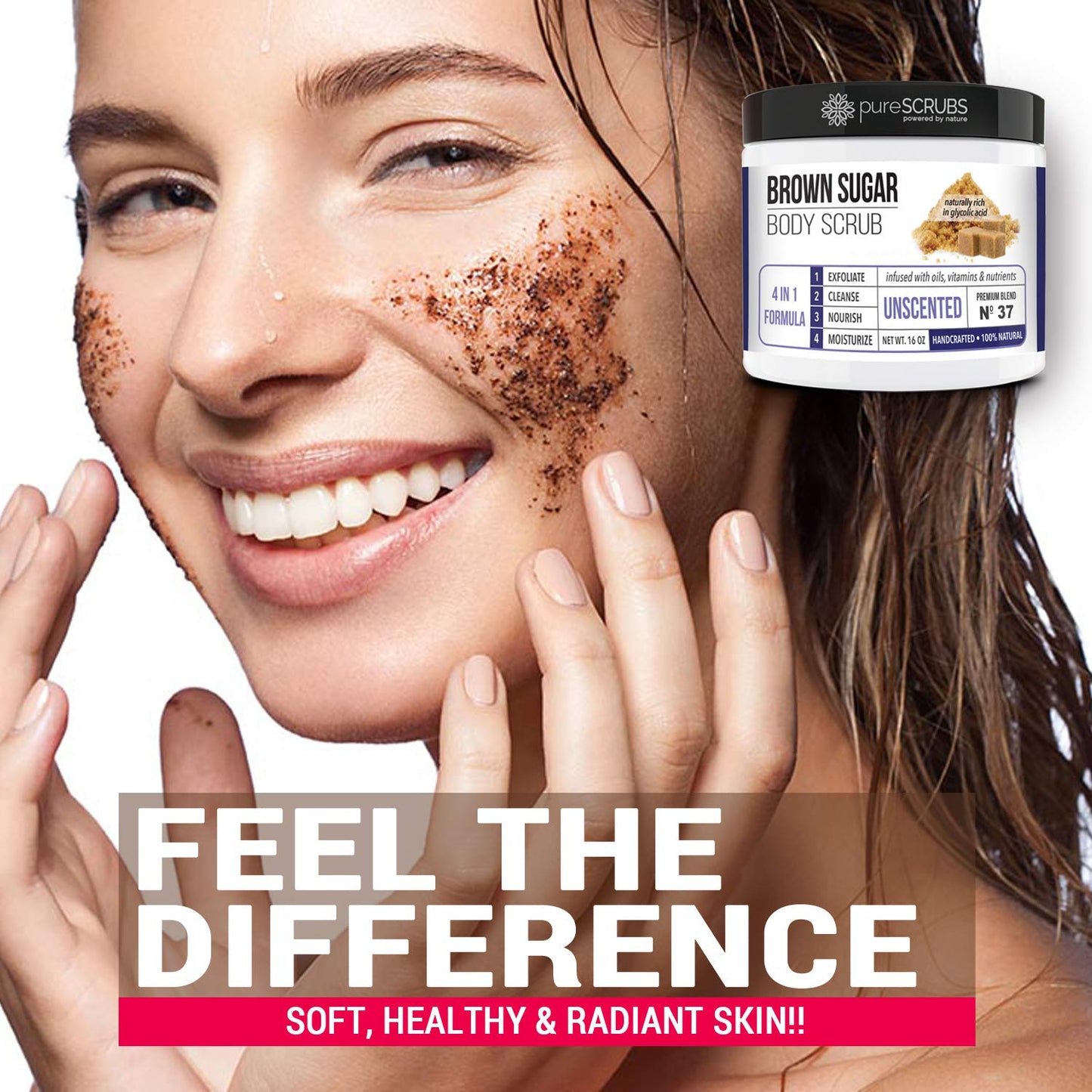 pureSCRUBS Exfoliating Unscented Brown Sugar Scrub Set for Sensitive Skin
