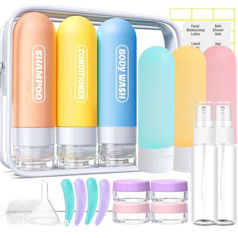 YNSHOUNA 20 Pack Travel Bottles Set, TSA Approved Travel Size Toiletries Containers, Leak Proof Travel Shampoo and Conditioner Bottles, Refillable Travel Essentials Toiletry Bottles (Light Color)