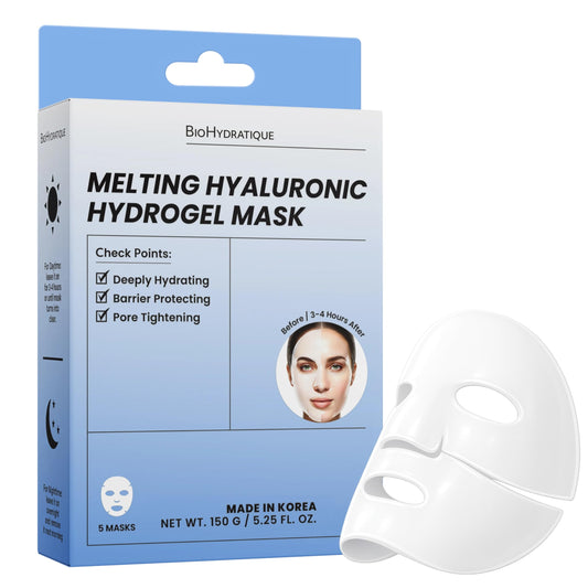 Bio Hydratique Melting Hydrogel Face Mask with Hyaluronic Acid – Deep Hydration & Pore Tightening, Glass Skin Look – Dermatologist Tested, Anti Aging Korean Skin Care, Vegan, Clean Beauty – Pack of 5
