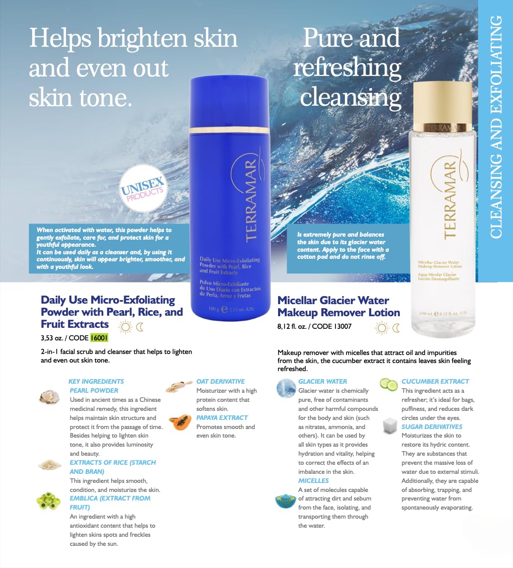 Terramar Micro-Exfoliating Powder - Daily Gentle Face Exfoliator with Pearl, Rice & Fruit Extracts - Brightens, Smooths, and Refines Skin Texture