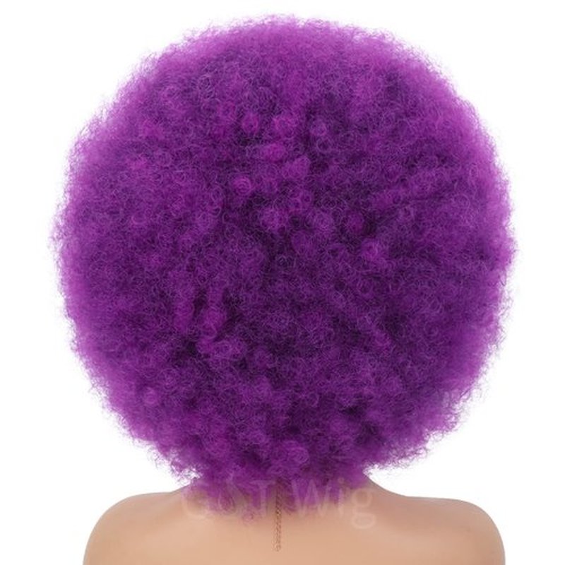G&T Wig 70s Afro Puff Wigs for Black Women Glueless Wear and Go Wig Short Afro Synthetic Wig Fluffy Shoulder Length Heat Resistant Natural and Soft Kinky Curly Wig(Dark Purple)