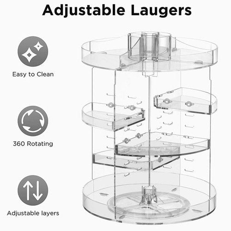HBlife 360 Rotating Makeup Organizer Plus Size Adjustable Carousel Large Capacity Revolving Perfume Organizer Skincare Organizers Cosmetic Storage Spinning Holder for Vanity, Clear