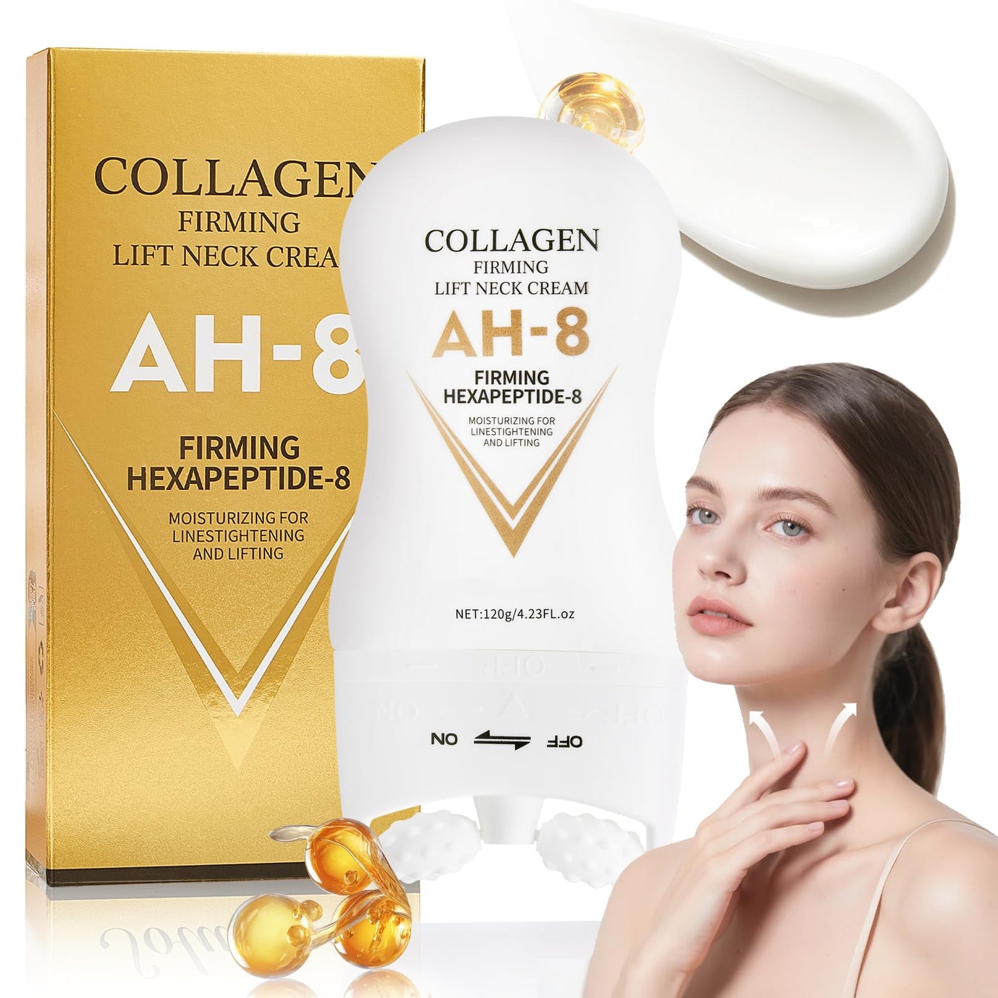NIZENTA AH-8 Firming Neck Cream, Collagen Neck Cream for Tightening and Firming, Neck Tightening Cream, Moisturizing, Skin Care for Women and Men, Day and Night Use, 120g