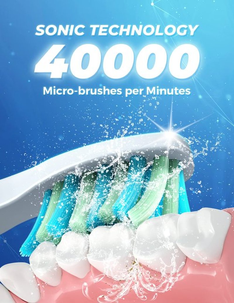 TEETHEORY Electric Toothbrush with Travel Case, Sonic Toothbrush for Adults with 8 Brush Heads for 2-Year Use, 40000 VPM Deep Clean Rechargeable Toothbrushes Last 30 Days with 5 Modes White