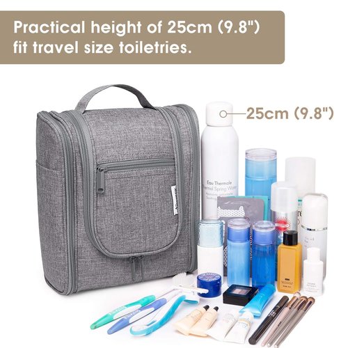 Narwey Small Hanging Travel Toiletry Bag Cosmetic Make up Organizer for Women and Men (Medium, Grey)