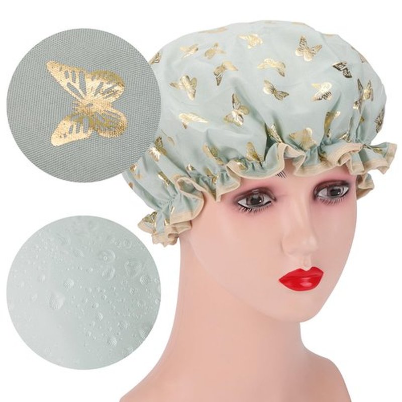 4 Pcs Shower Caps Hat for Women and Girl, Reusable Waterproof Bath Cap Double Waterproof Layers Butterfly