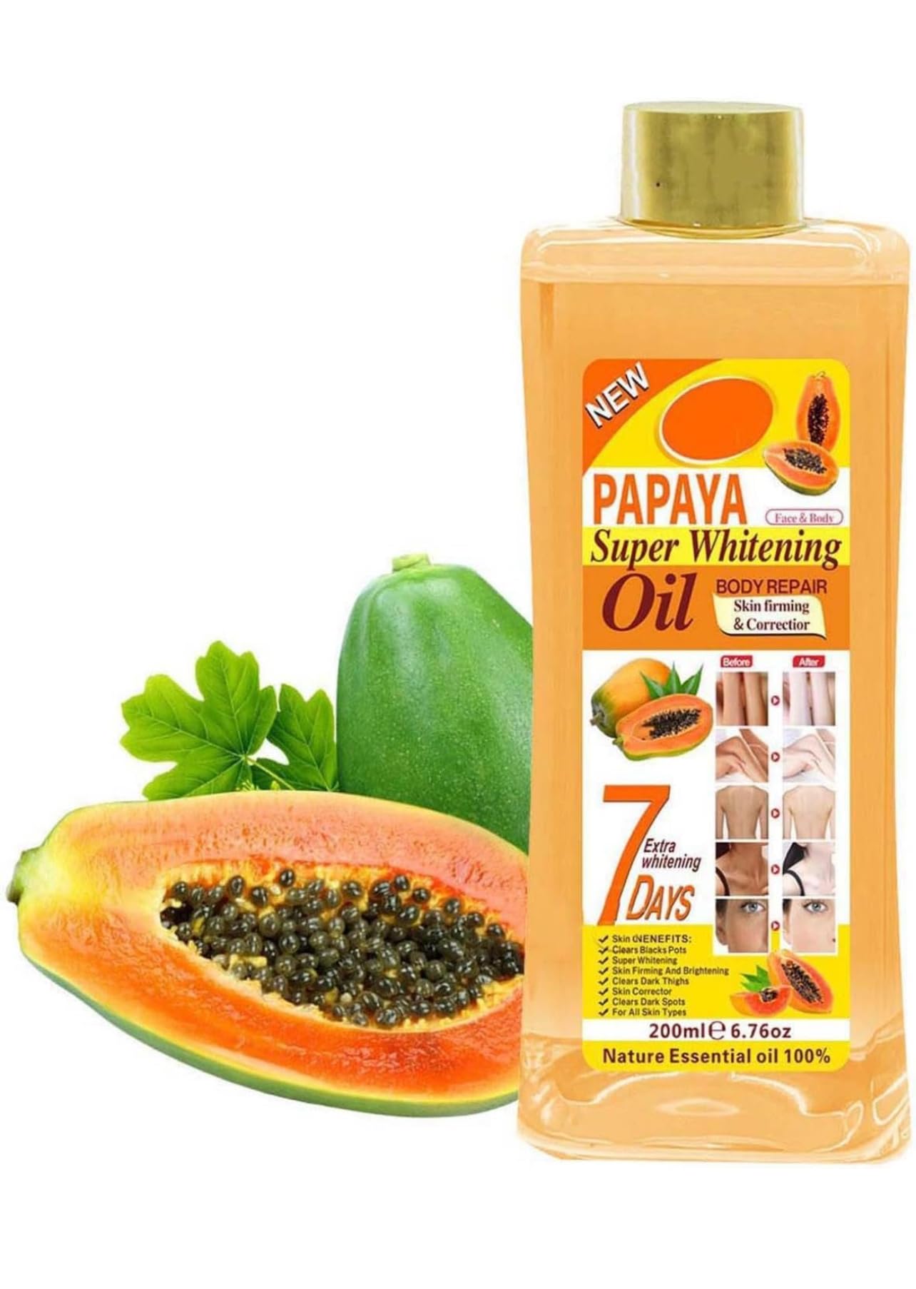 Soft 7 papaya Oil, Natural Moisturizing Oil for Face and Body, All Skin Types 6.7oz /200ml