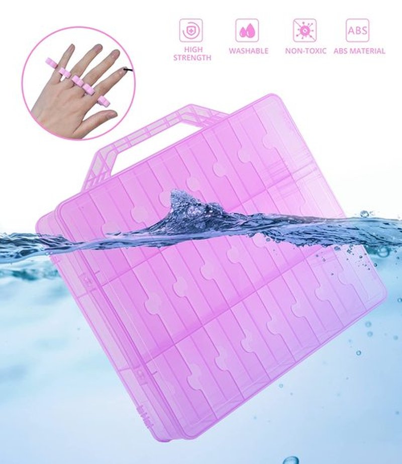 DreamGenius Nail Polish Organizer Case for 48 Bottles, Double Side Gel Nail Polish Holder with Adjustable Dividers, Portable Nail Polish Storage Organizer with 2 Nail Separators, Purple