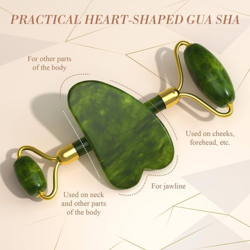 Gua Sha Jade Roller Set - Facial Skin Care Set, Reduce Puffiness and Improve Wrinkles, Natural Beauty Skin Care Tools, Face Roller Massager for Face, Neck, and Eye Treatment，Gua Sha Facial Massager ﻿