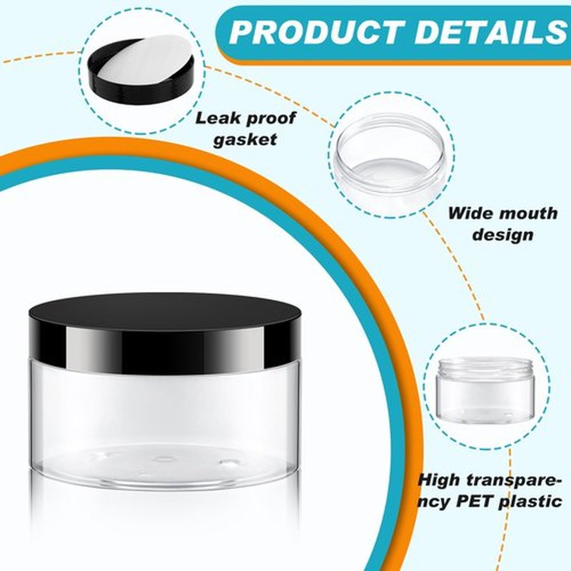 Dandat 24 Pcs Plastic Jars with Lid and Label PET Cosmetic Containers Leak Proof Empty Cosmetic Jars Refillable Storage Travel Jars for Lotion Cream Gel Powder Ointment(Clear,8 oz)