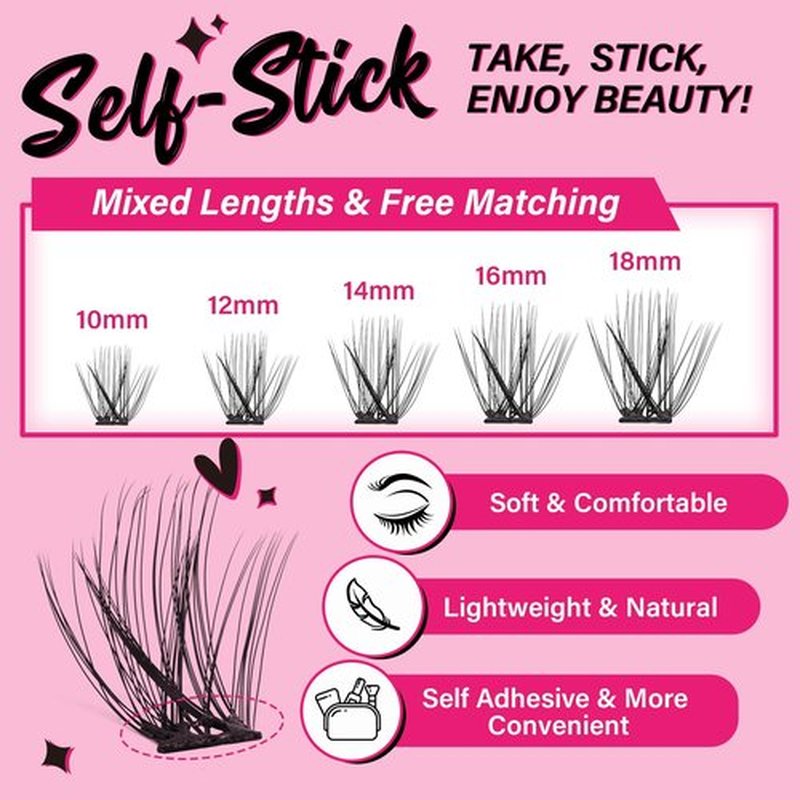 Self Adhesive Eyelashes 40Pcs Lash Clusters Self Stick Lashes Reusable Self-adhesive Lashes No Glue Cluster Lashes Easy for Use(Daisy,C-10-18mix)