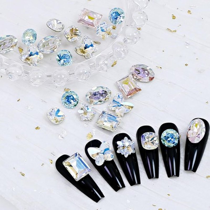 DONGZHOU 48pcs Nail Art Rhinestone Gems Mix Shape Point Back Fancy Stone Sew On Rhinestone Loose Crystal Sewing for Clothing Wedding Dress Nail Art Shoes Bags DIY Crafts(Colorful)