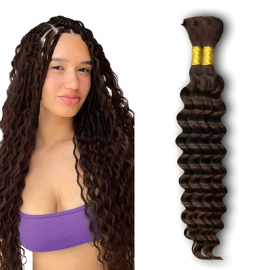ZFY Human Braiding Hair 100g 20 Inch Deep Wave Bulk Human Hair for Braiding Boho Braids 100% Unprocessed Brazilian Virgin Human Hair Extensions No Weft 2 Bundle/Pack Dark Brown