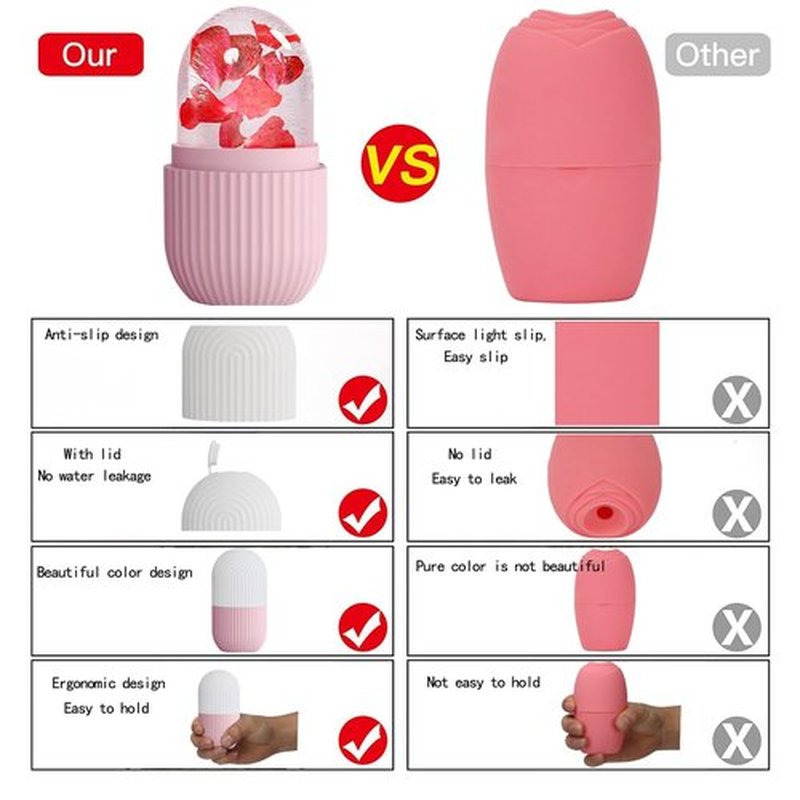 XHJRI Ice Face Roller Massager,Ice Cube Roller for Face, Eyes and Neck Naturally Conditioning and Skin Care,De-Puff Eye Bags,Reduce Migraine Pain,Reusable Massage Silicone Ice Mold (Pink White)