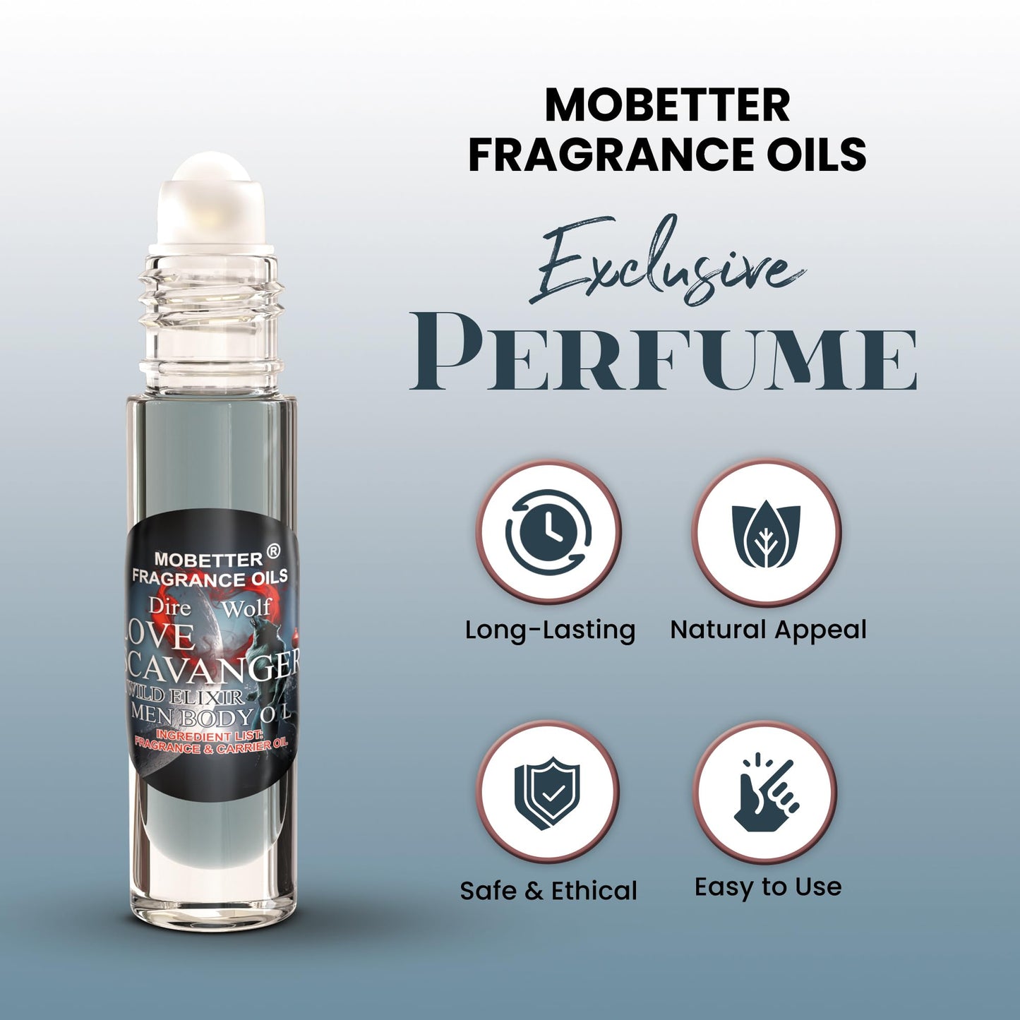 MOBETTER FRAGRANCE OILS Dire Wolf Love Scavanger A Wild Elixir Men Body Oil 0.33 Oz Roll On, Glass Bottle, Long Lasting, Travel Size