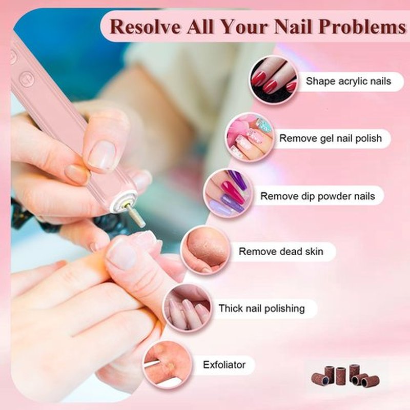 Professional Electric Nail Drill, Cordless Electric Nail File, Gel Nails, Manicure Pedicure for Polishing Shape Tools with 100Pcs Sanding Bands