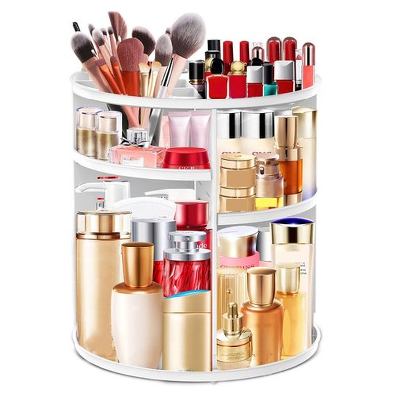 LeeWent 360 Rotating Makeup Organizer, Large Capacity Cosmetics Organizer for Perfume Holder Organizer Countertop DIY Spinning Makeup Organizer Fits Makeup Brushes Lipsticks Clear (White)