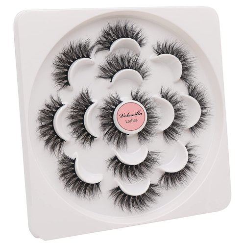 Veleasha Lashes 5D Faux Mink Lashes False Eyelashes Handmade Cat Eye Lashes Wispy Fluffy Fake Lashes Lightweight Eyelashes Luxurious Volume Fake Eyelashes 7 Pairs Pack (804)