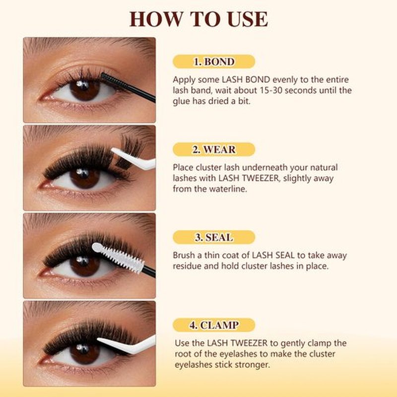 QUEWEL DIY Lash-Extension Kit, 144 Pcs Lash-Clusters Kit 10-18mm DIY-Eyelash-Extension Kit with 16ml Lash Bond and Seal Lash Applicator for Beginners at Home (3D Honey01-MIX10-18 Kit)